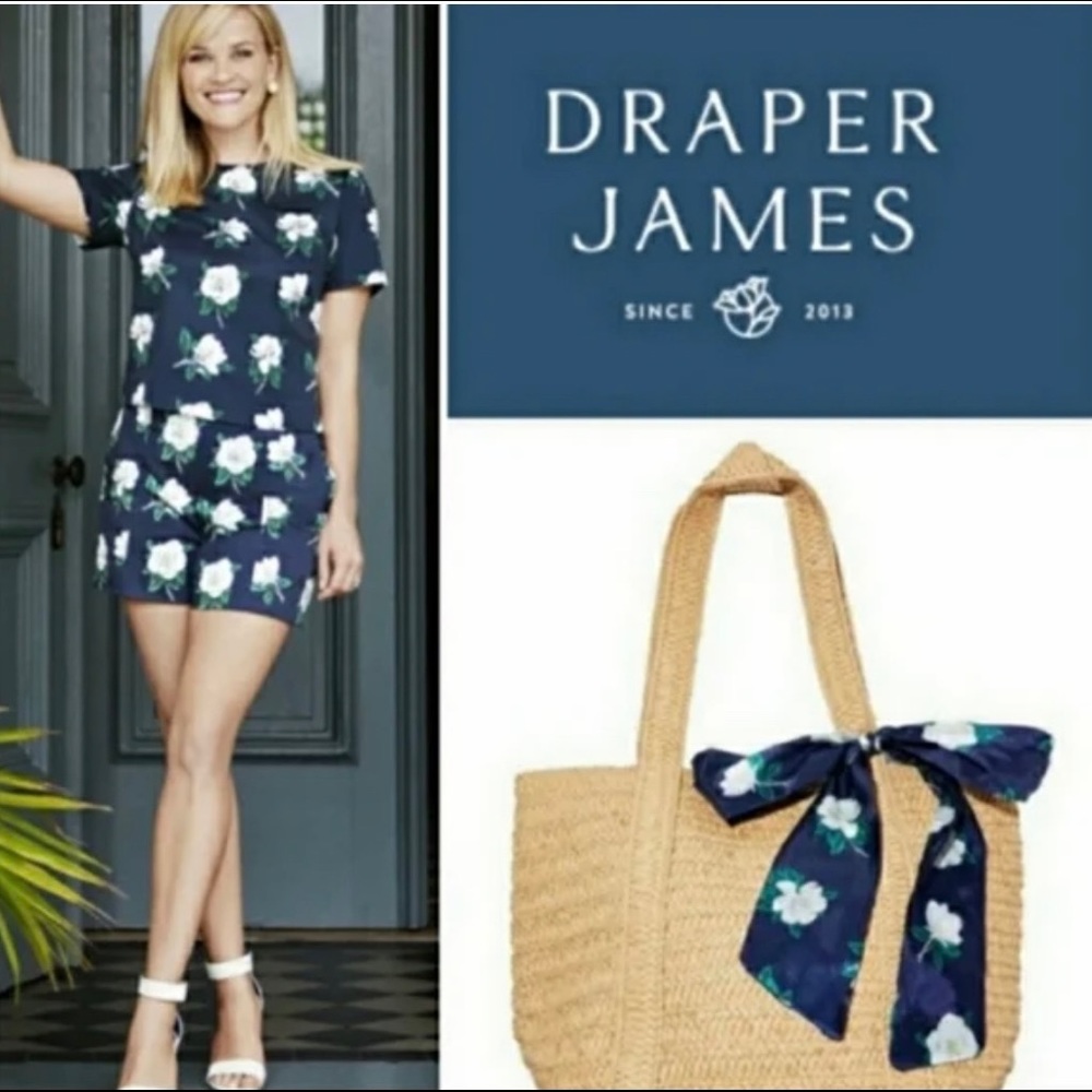 NEW! Draper James Straw Bag with Floral Scarf (NWOT)